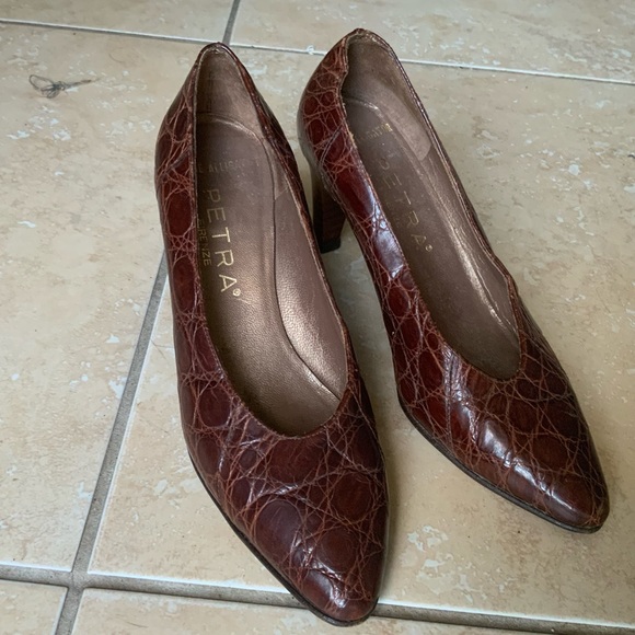 ‼️OFFERS Vintage Genuine Alligator Skin Heels Petra Italy 4.5 HTF Burgundy - Picture 2 of 16
